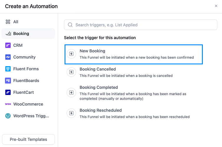 FluentBooking → New Booking