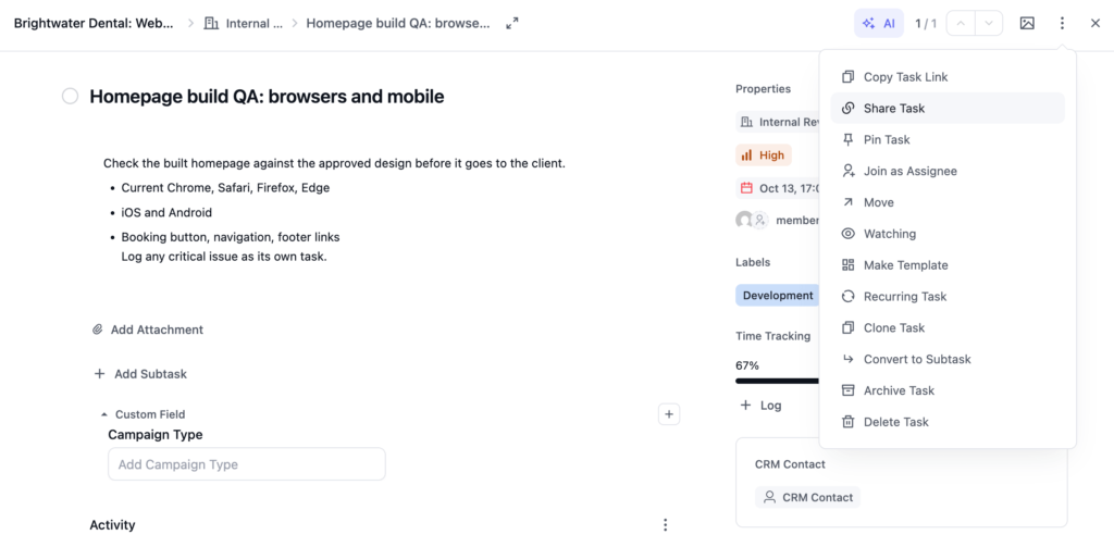 share task with a link
