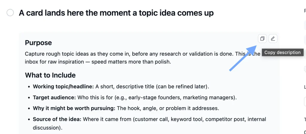dedicated task description copy button