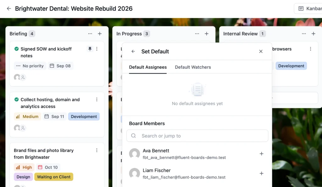 default assignee and watchers
