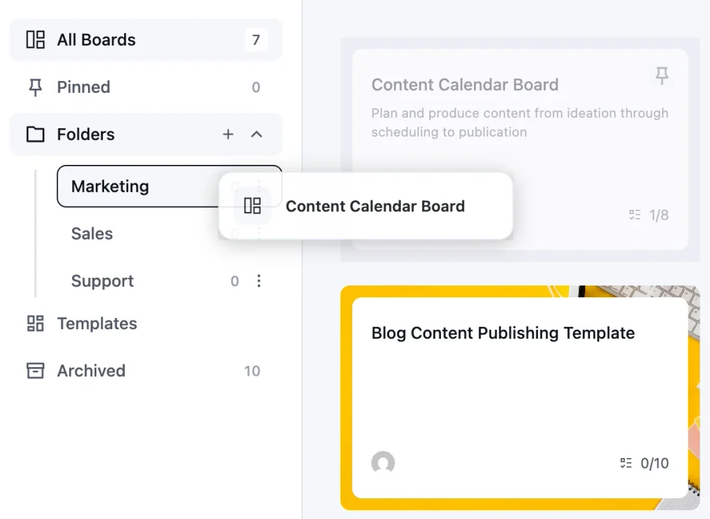 drag and drop boards into folders