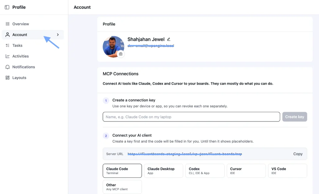 mcp connection from member profile
