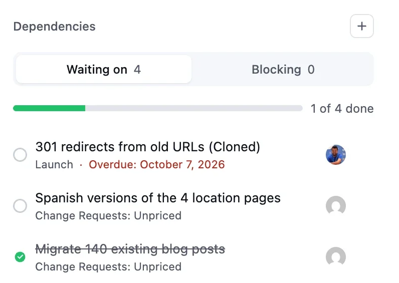 task dependency modal redesigned